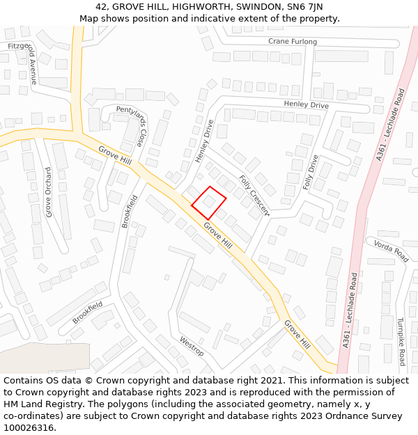 42, GROVE HILL, HIGHWORTH, SWINDON, SN6 7JN: Location map and indicative extent of plot