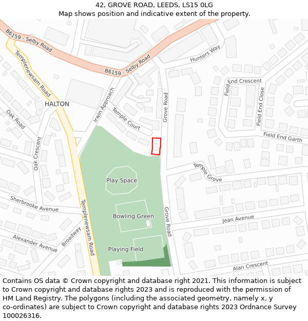 42, GROVE ROAD, LEEDS, LS15 0LG: Location map and indicative extent of plot