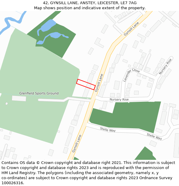 42, GYNSILL LANE, ANSTEY, LEICESTER, LE7 7AG: Location map and indicative extent of plot