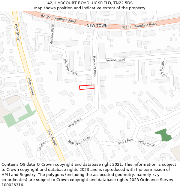 42, HARCOURT ROAD, UCKFIELD, TN22 5DS: Location map and indicative extent of plot