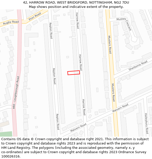 42, HARROW ROAD, WEST BRIDGFORD, NOTTINGHAM, NG2 7DU: Location map and indicative extent of plot