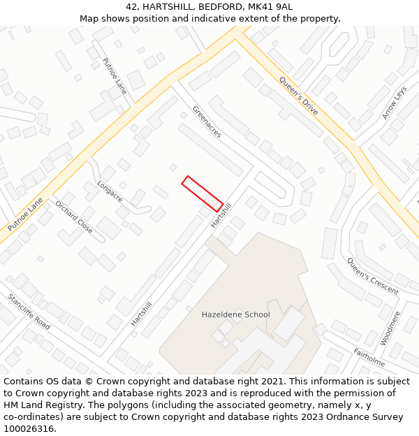 42, HARTSHILL, BEDFORD, MK41 9AL: Location map and indicative extent of plot