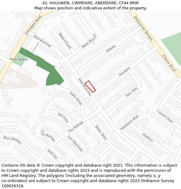 42, HAULWEN, CWMDARE, ABERDARE, CF44 8RW: Location map and indicative extent of plot