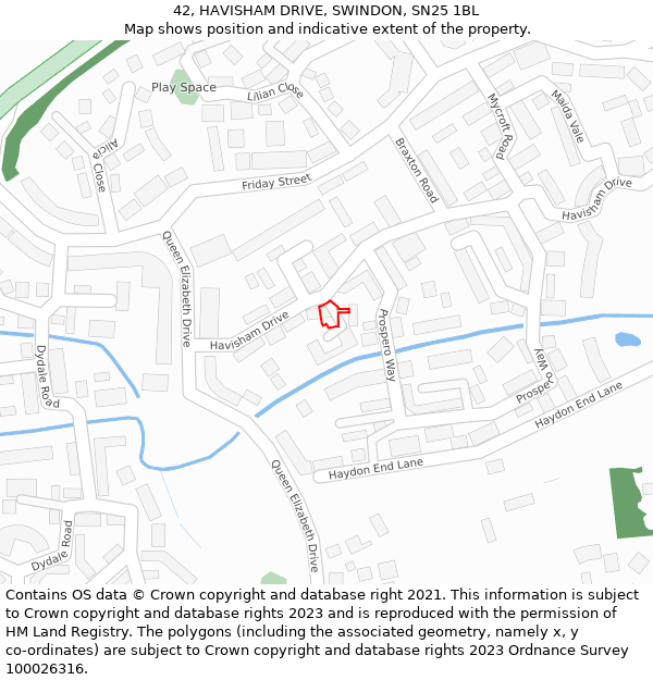 42, HAVISHAM DRIVE, SWINDON, SN25 1BL: Location map and indicative extent of plot