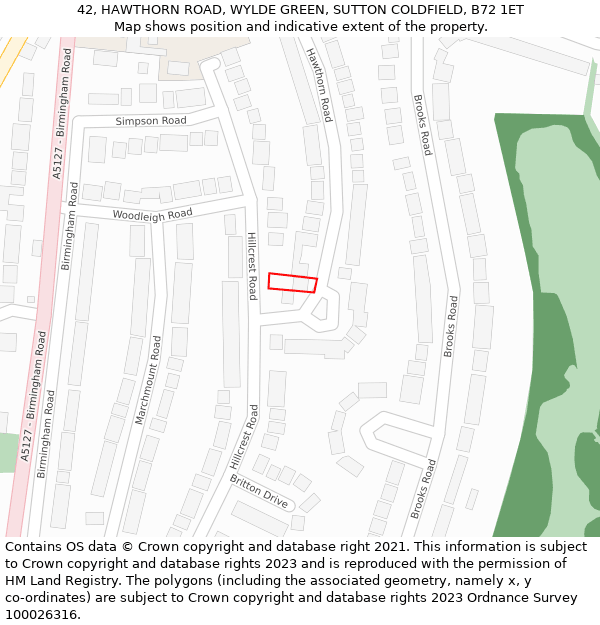 42, HAWTHORN ROAD, WYLDE GREEN, SUTTON COLDFIELD, B72 1ET: Location map and indicative extent of plot