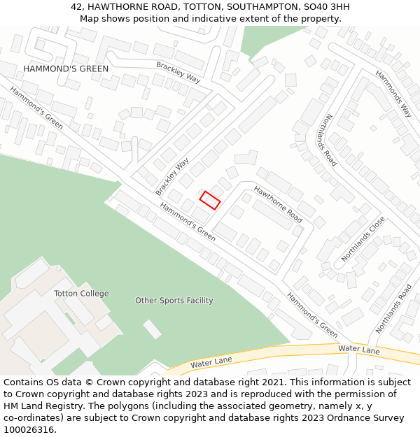 42, HAWTHORNE ROAD, TOTTON, SOUTHAMPTON, SO40 3HH: Location map and indicative extent of plot