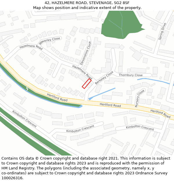 42, HAZELMERE ROAD, STEVENAGE, SG2 8SF: Location map and indicative extent of plot