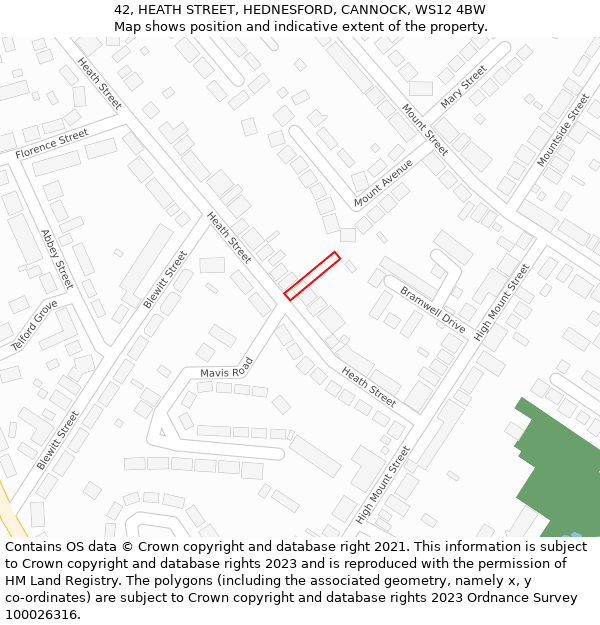 42, HEATH STREET, HEDNESFORD, CANNOCK, WS12 4BW: Location map and indicative extent of plot