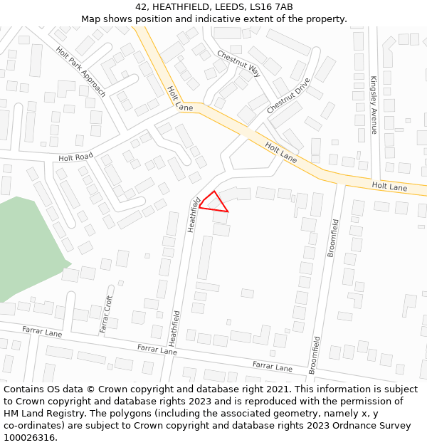 42, HEATHFIELD, LEEDS, LS16 7AB: Location map and indicative extent of plot