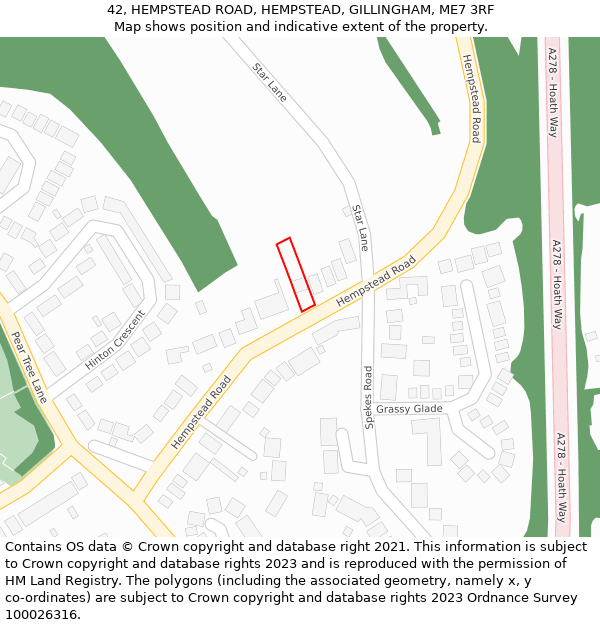 42, HEMPSTEAD ROAD, HEMPSTEAD, GILLINGHAM, ME7 3RF: Location map and indicative extent of plot