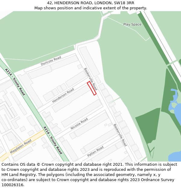 42, HENDERSON ROAD, LONDON, SW18 3RR: Location map and indicative extent of plot