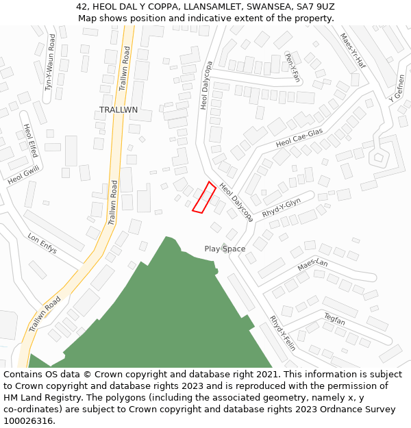 42, HEOL DAL Y COPPA, LLANSAMLET, SWANSEA, SA7 9UZ: Location map and indicative extent of plot