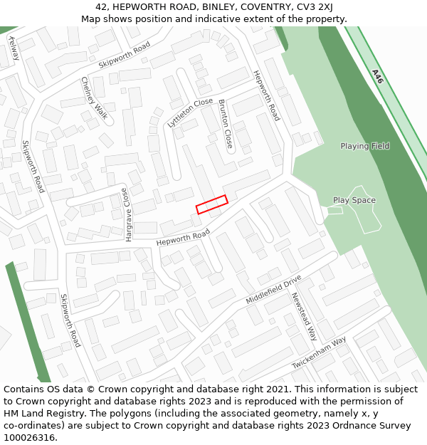 42, HEPWORTH ROAD, BINLEY, COVENTRY, CV3 2XJ: Location map and indicative extent of plot