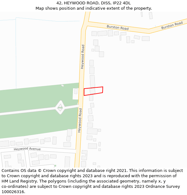 42, HEYWOOD ROAD, DISS, IP22 4DL: Location map and indicative extent of plot