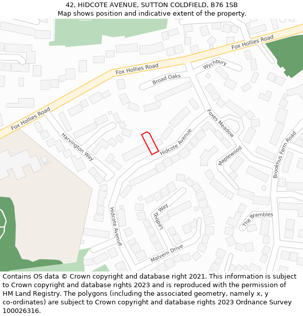 42, HIDCOTE AVENUE, SUTTON COLDFIELD, B76 1SB: Location map and indicative extent of plot