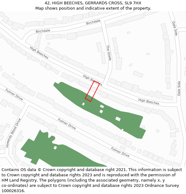 42, HIGH BEECHES, GERRARDS CROSS, SL9 7HX: Location map and indicative extent of plot