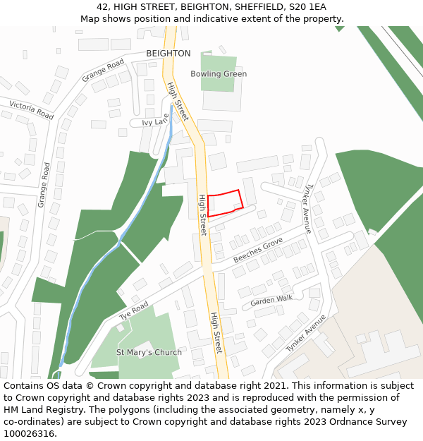 42, HIGH STREET, BEIGHTON, SHEFFIELD, S20 1EA: Location map and indicative extent of plot
