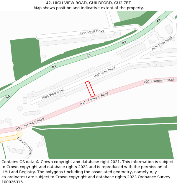 42, HIGH VIEW ROAD, GUILDFORD, GU2 7RT: Location map and indicative extent of plot