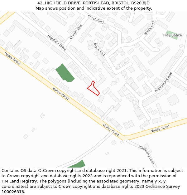 42, HIGHFIELD DRIVE, PORTISHEAD, BRISTOL, BS20 8JD: Location map and indicative extent of plot