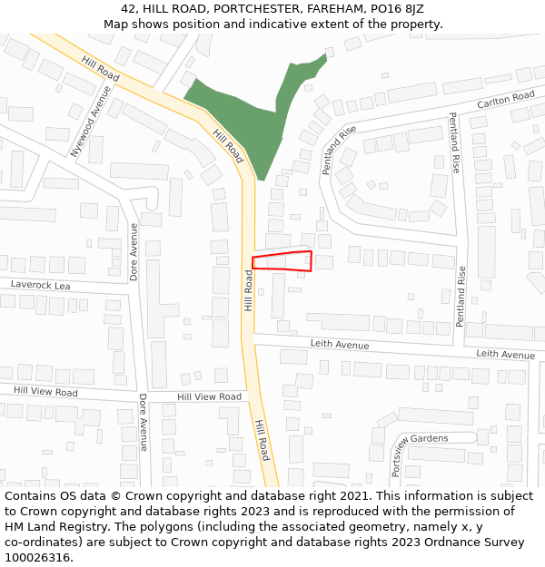 42, HILL ROAD, PORTCHESTER, FAREHAM, PO16 8JZ: Location map and indicative extent of plot