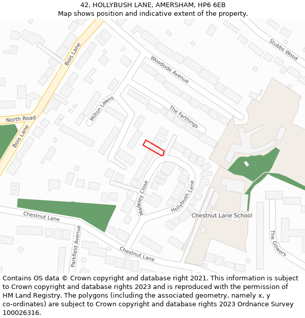 42, HOLLYBUSH LANE, AMERSHAM, HP6 6EB: Location map and indicative extent of plot