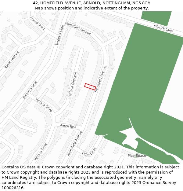 42, HOMEFIELD AVENUE, ARNOLD, NOTTINGHAM, NG5 8GA: Location map and indicative extent of plot