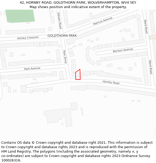42, HORNBY ROAD, GOLDTHORN PARK, WOLVERHAMPTON, WV4 5EY: Location map and indicative extent of plot