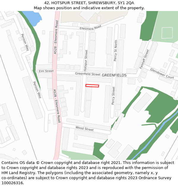 42, HOTSPUR STREET, SHREWSBURY, SY1 2QA: Location map and indicative extent of plot