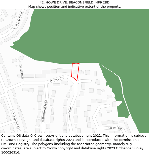 42, HOWE DRIVE, BEACONSFIELD, HP9 2BD: Location map and indicative extent of plot