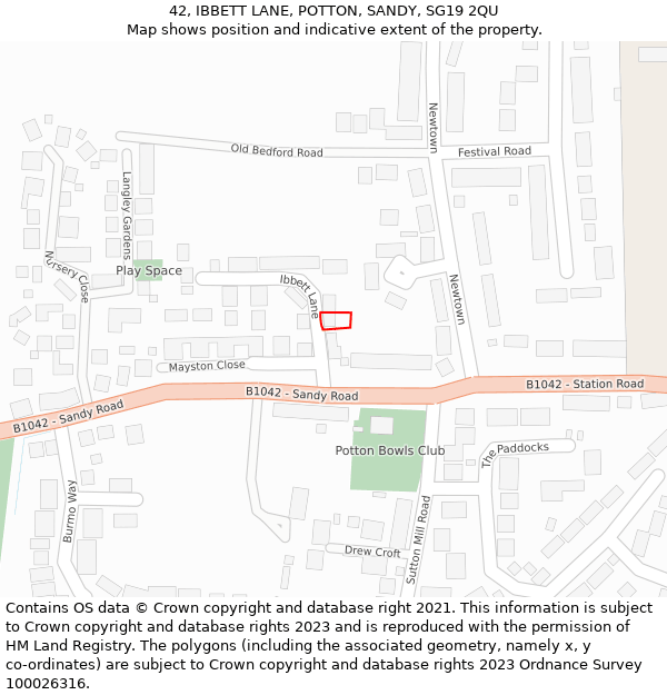 42, IBBETT LANE, POTTON, SANDY, SG19 2QU: Location map and indicative extent of plot