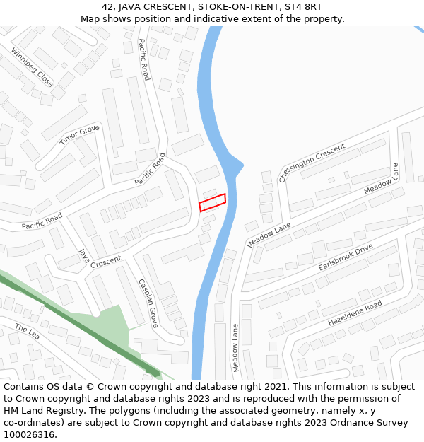 42, JAVA CRESCENT, STOKE-ON-TRENT, ST4 8RT: Location map and indicative extent of plot