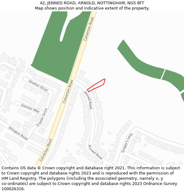 42, JENNED ROAD, ARNOLD, NOTTINGHAM, NG5 8FT: Location map and indicative extent of plot