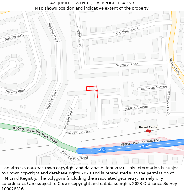 42, JUBILEE AVENUE, LIVERPOOL, L14 3NB: Location map and indicative extent of plot
