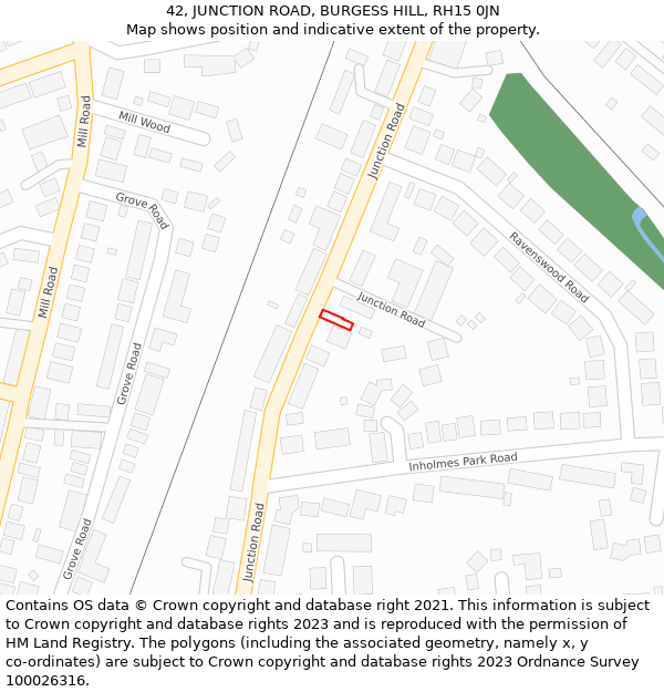 42, JUNCTION ROAD, BURGESS HILL, RH15 0JN: Location map and indicative extent of plot