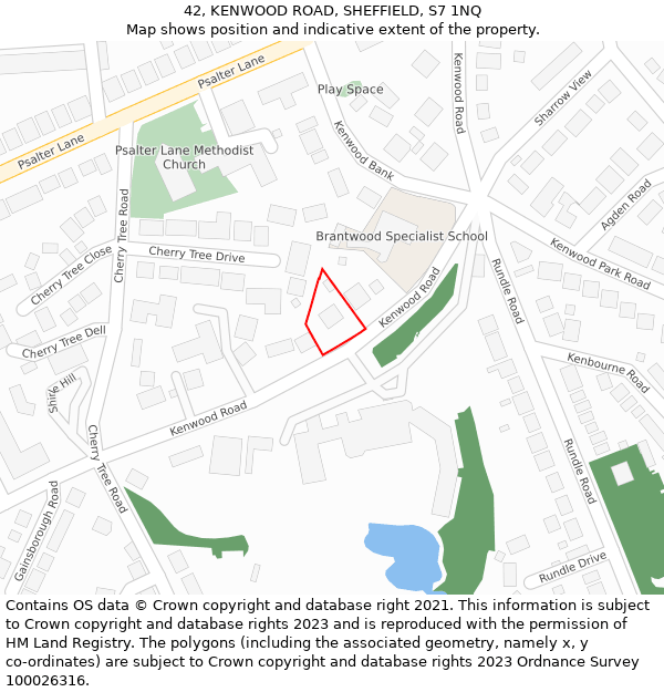 42, KENWOOD ROAD, SHEFFIELD, S7 1NQ: Location map and indicative extent of plot