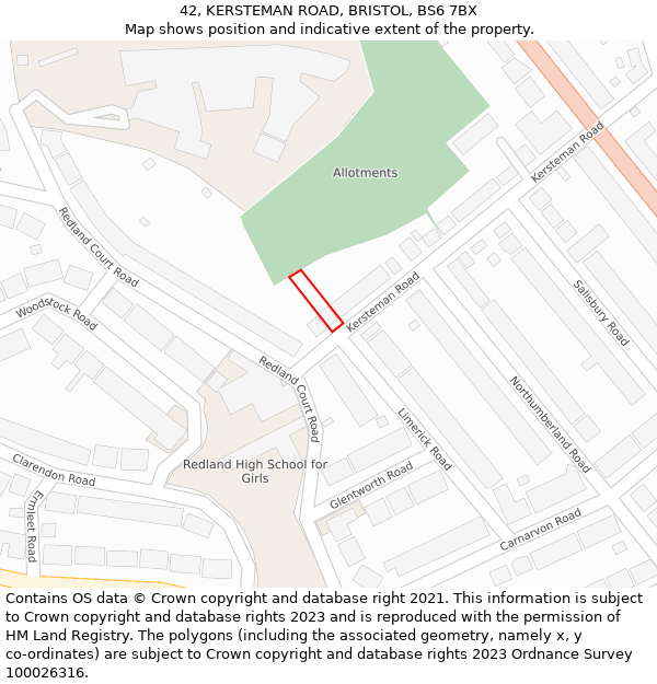 42, KERSTEMAN ROAD, BRISTOL, BS6 7BX: Location map and indicative extent of plot