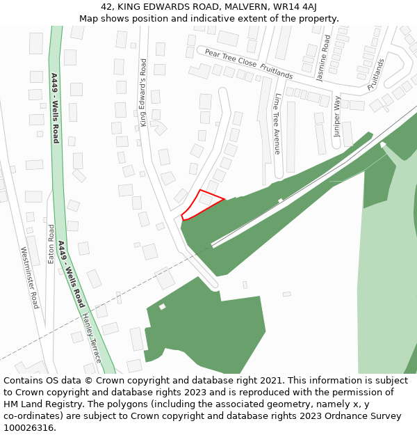 42, KING EDWARDS ROAD, MALVERN, WR14 4AJ: Location map and indicative extent of plot
