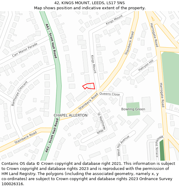 42, KINGS MOUNT, LEEDS, LS17 5NS: Location map and indicative extent of plot