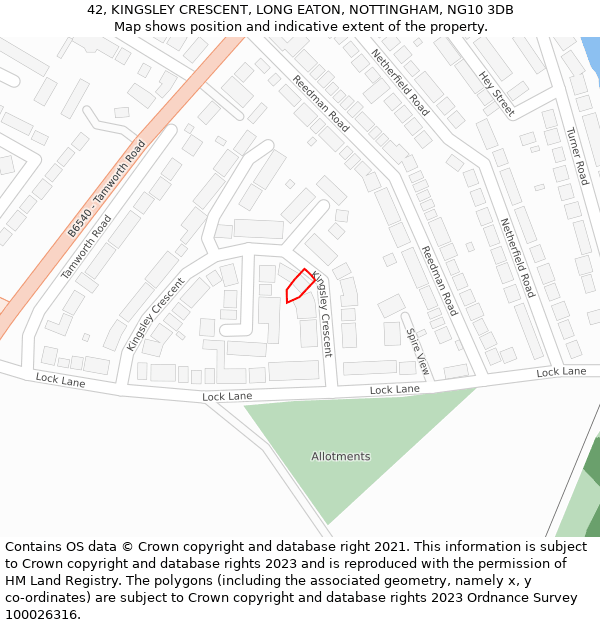 42, KINGSLEY CRESCENT, LONG EATON, NOTTINGHAM, NG10 3DB: Location map and indicative extent of plot