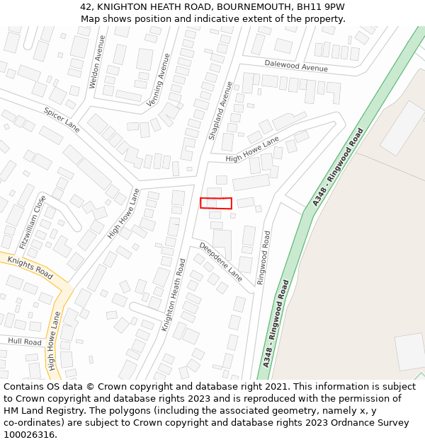 42, KNIGHTON HEATH ROAD, BOURNEMOUTH, BH11 9PW: Location map and indicative extent of plot