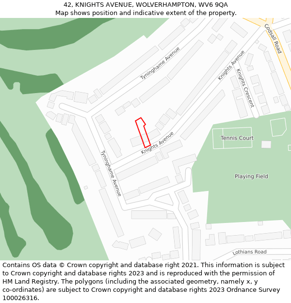42, KNIGHTS AVENUE, WOLVERHAMPTON, WV6 9QA: Location map and indicative extent of plot