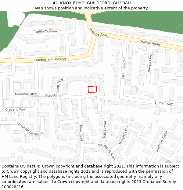 42, KNOX ROAD, GUILDFORD, GU2 9AH: Location map and indicative extent of plot