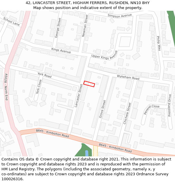 42, LANCASTER STREET, HIGHAM FERRERS, RUSHDEN, NN10 8HY: Location map and indicative extent of plot