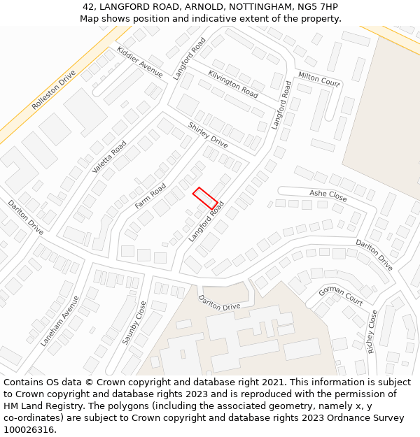 42, LANGFORD ROAD, ARNOLD, NOTTINGHAM, NG5 7HP: Location map and indicative extent of plot