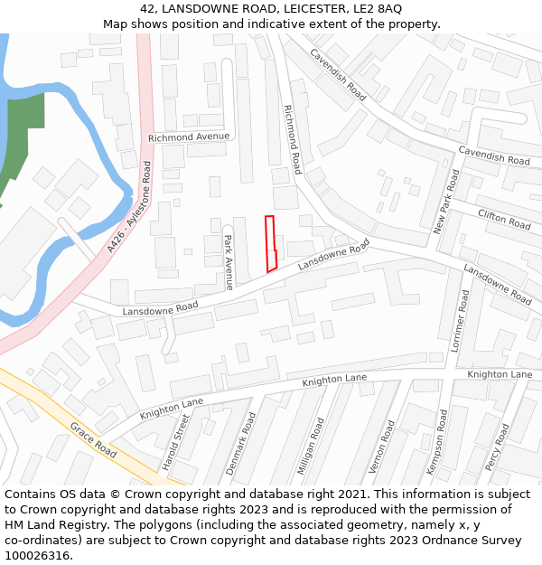 42, LANSDOWNE ROAD, LEICESTER, LE2 8AQ: Location map and indicative extent of plot