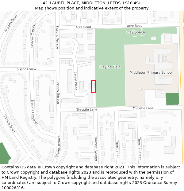 42, LAUREL PLACE, MIDDLETON, LEEDS, LS10 4SU: Location map and indicative extent of plot
