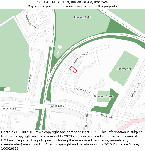 42, LEA HALL GREEN, BIRMINGHAM, B20 2AW: Location map and indicative extent of plot