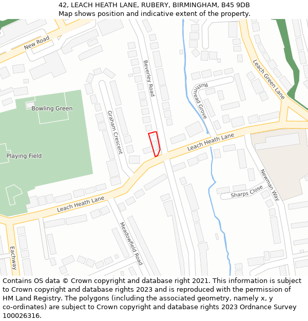 42, LEACH HEATH LANE, RUBERY, BIRMINGHAM, B45 9DB: Location map and indicative extent of plot