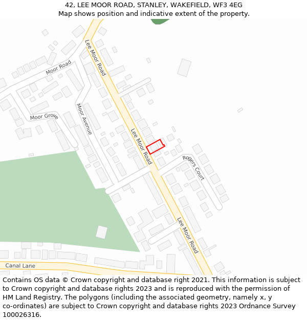 42, LEE MOOR ROAD, STANLEY, WAKEFIELD, WF3 4EG: Location map and indicative extent of plot