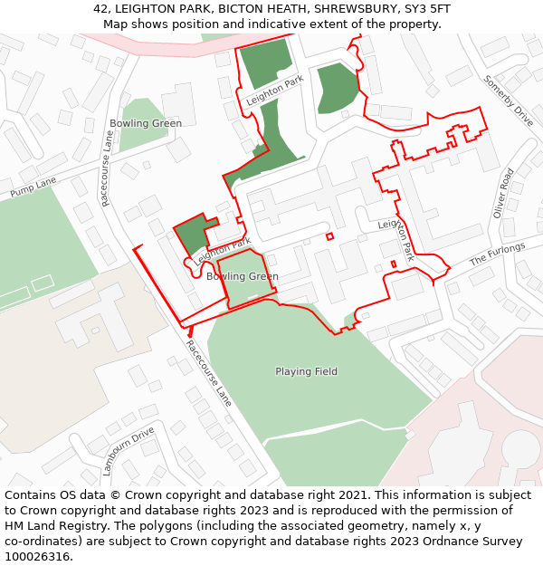 42, LEIGHTON PARK, BICTON HEATH, SHREWSBURY, SY3 5FT: Location map and indicative extent of plot